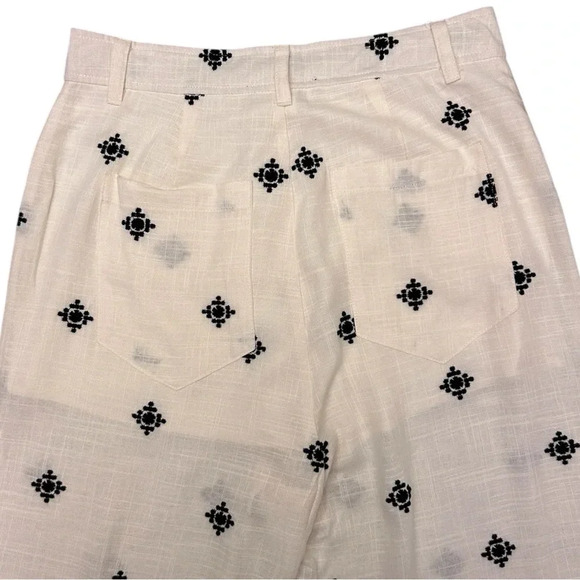 Fore Linen Straight Leg Embroidered Print Pants Resortwear boho tropical summer - Picture 10 of 13